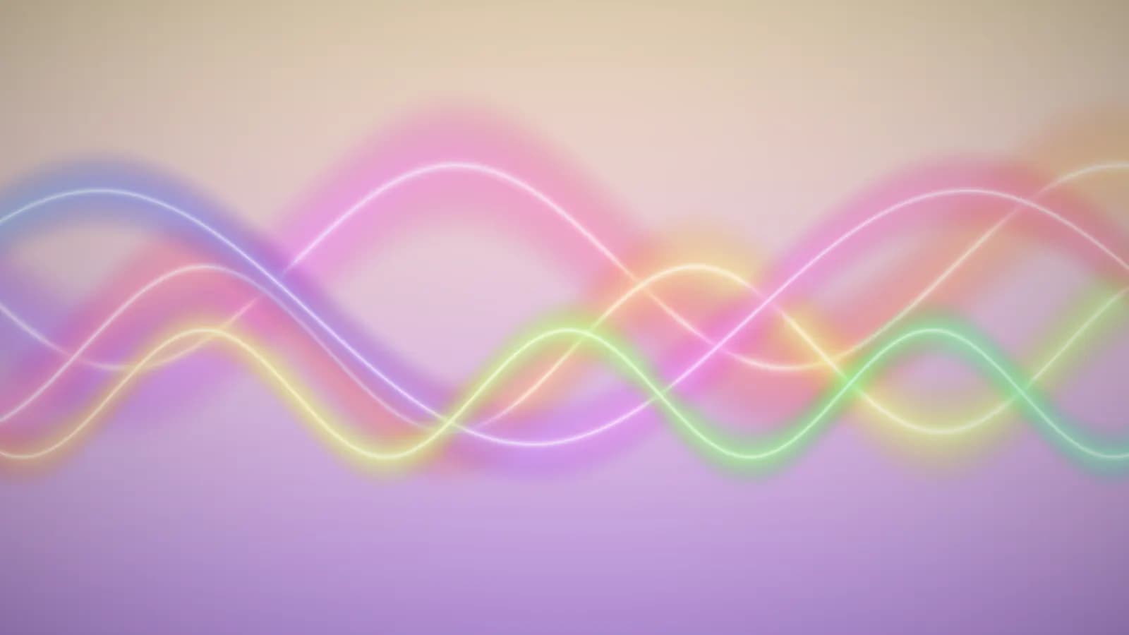 Iridescent ribbons of light over a warm violet gradient