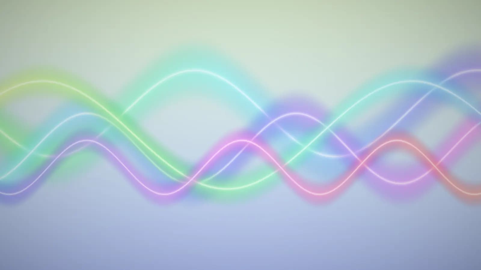 Iridescent ribbons of light over a green and periwinkle gradient