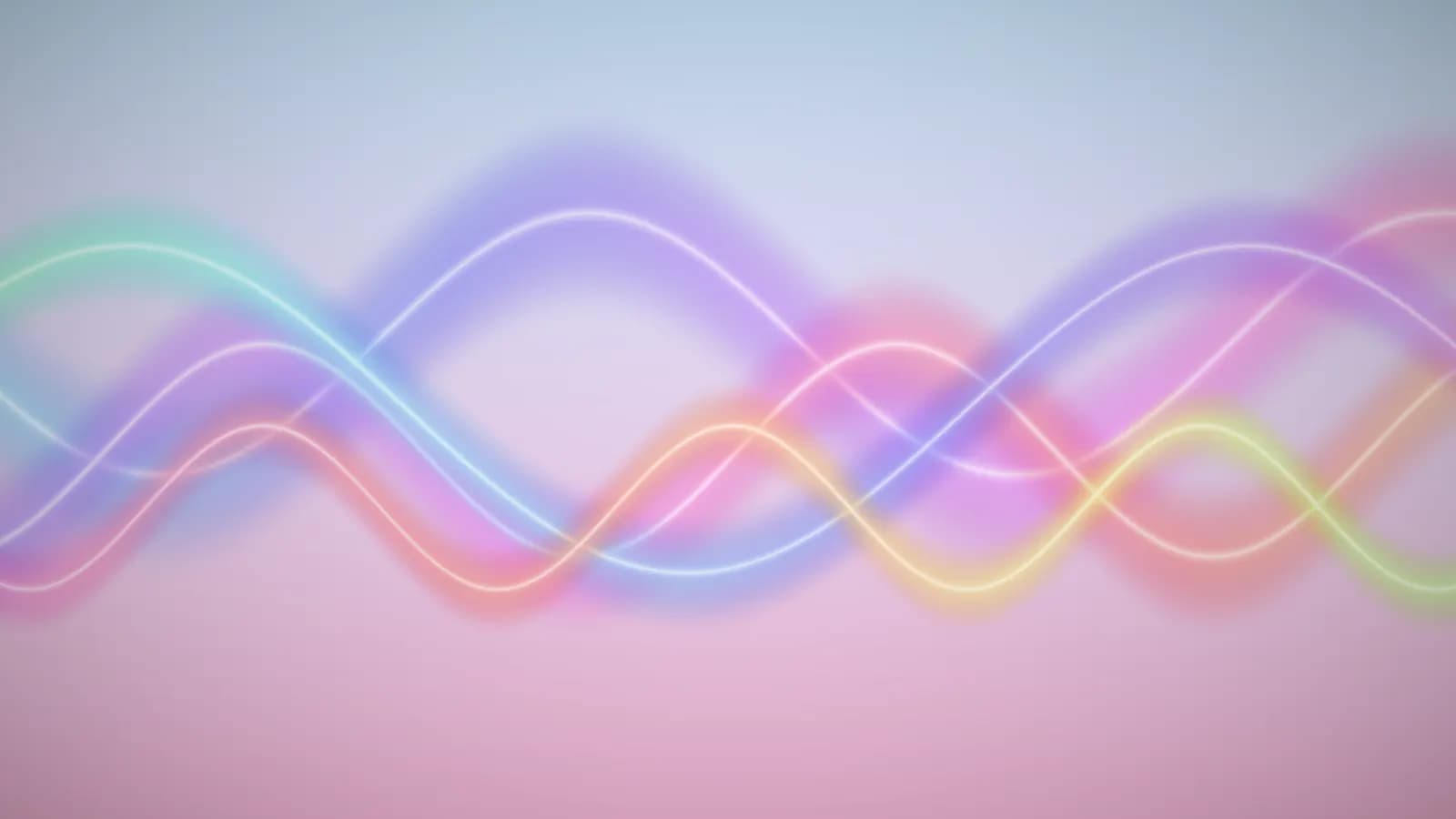 Iridescent ribbons of light over a blue and pink gradient